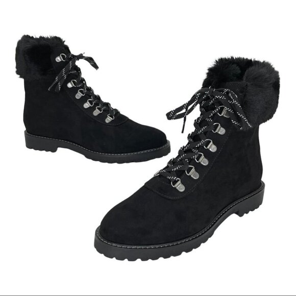 Kenneth Cole Reaction Trail Boot Black Faux Suede Faux Trim Womens Ankle Boots - Picture 10 of 12